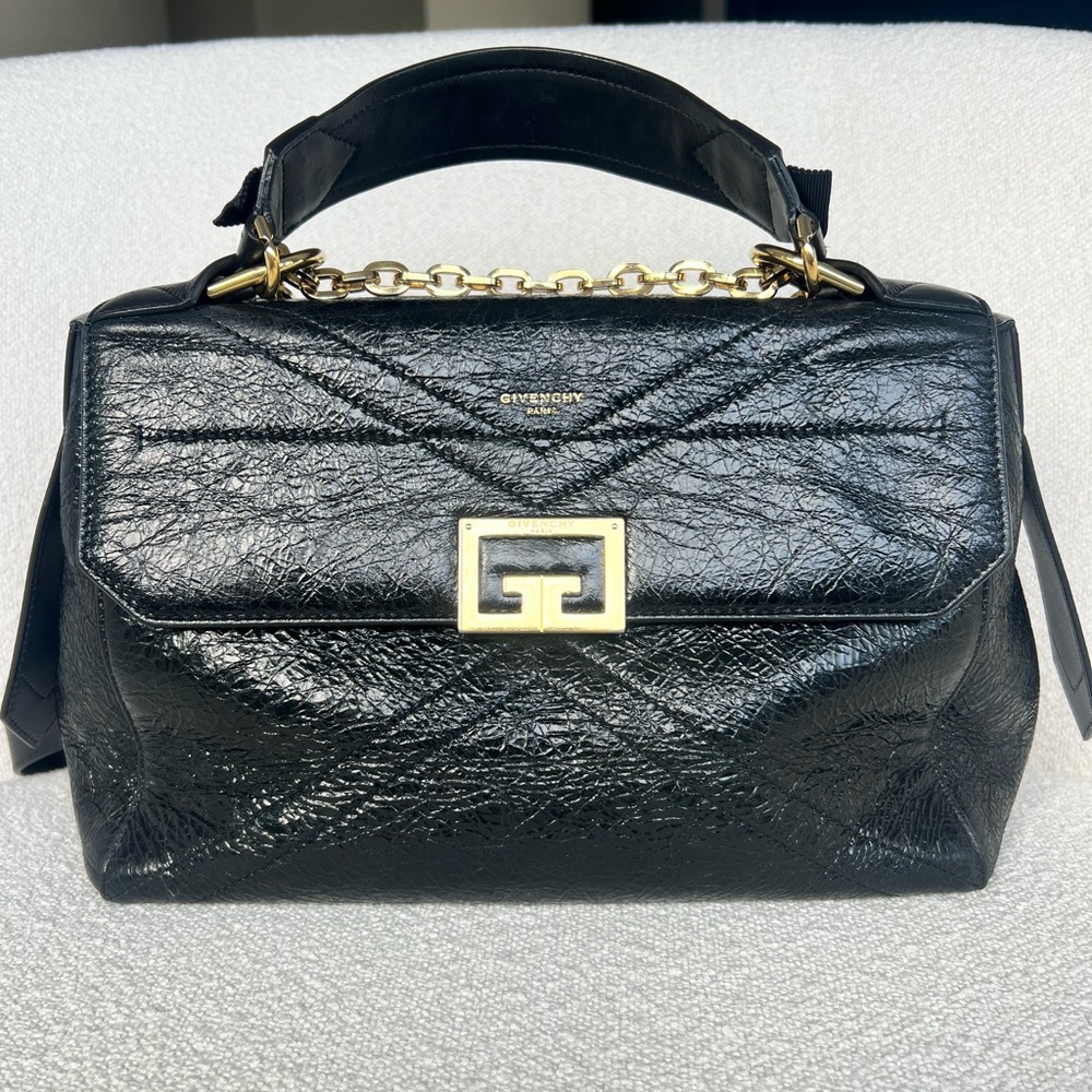 Givenchy ID crinkle leather Black patent Satchel crossbody handbag hobo shoulder